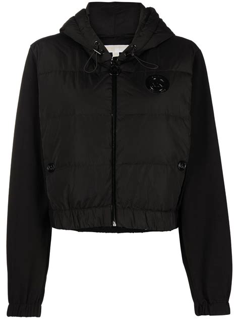 michael kors logo patch bomber knit jacket black